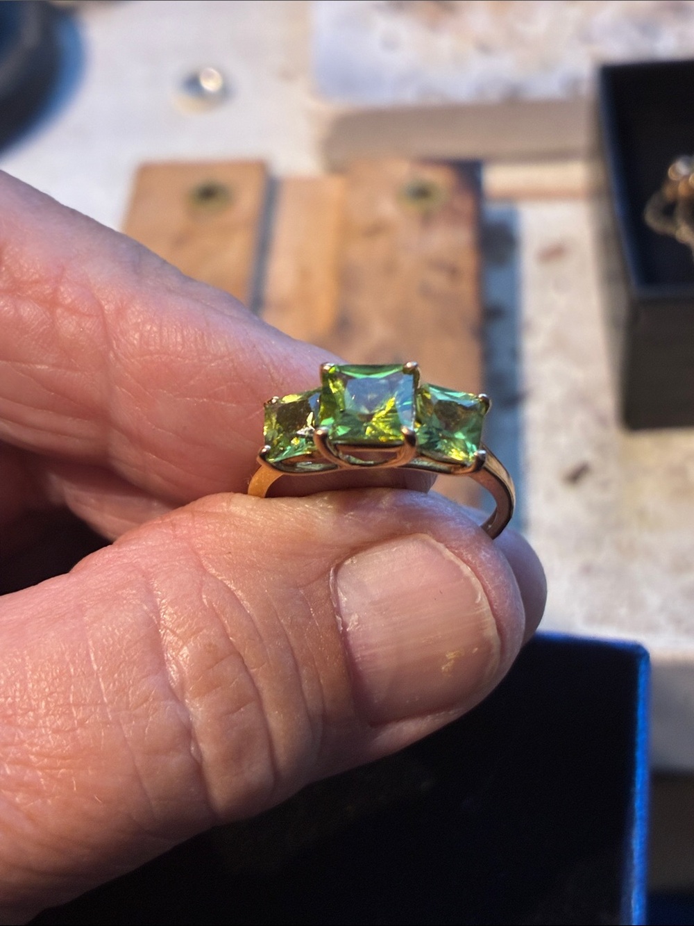 Green Three-Piece Peridot Ring in 10 K Ring